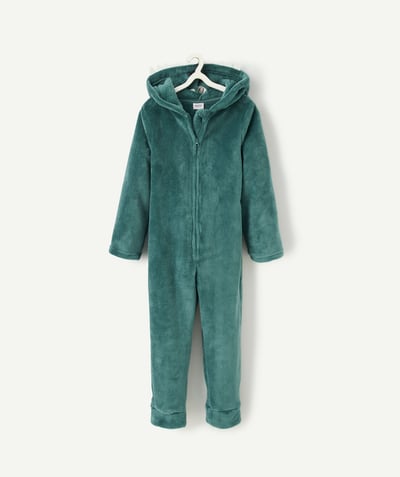 CategoryModel (8821761507470@10190)  - boy's green recycled fiber overpyjama with monster head hood