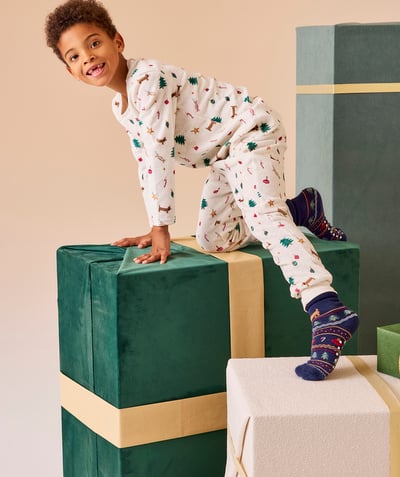 CategoryModel (8824830591118@94)  - Boy's Christmas-themed long pyjamas with red fleece bow