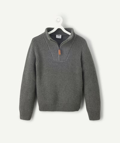 CategoryModel (8821764587662@21033)  - Pull garçon gris en coton et col zippé