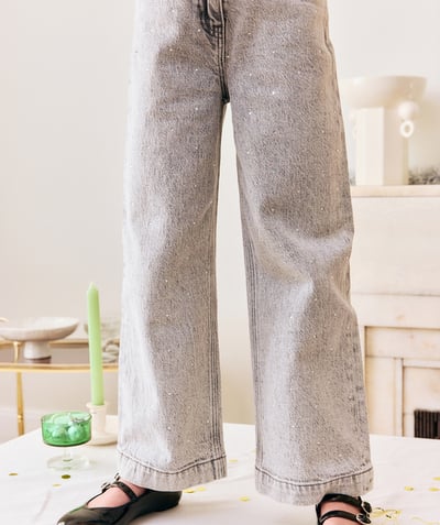 CategoryModel (8824929026190@785)  - Jean large pour fille gris effet délavé avec strass