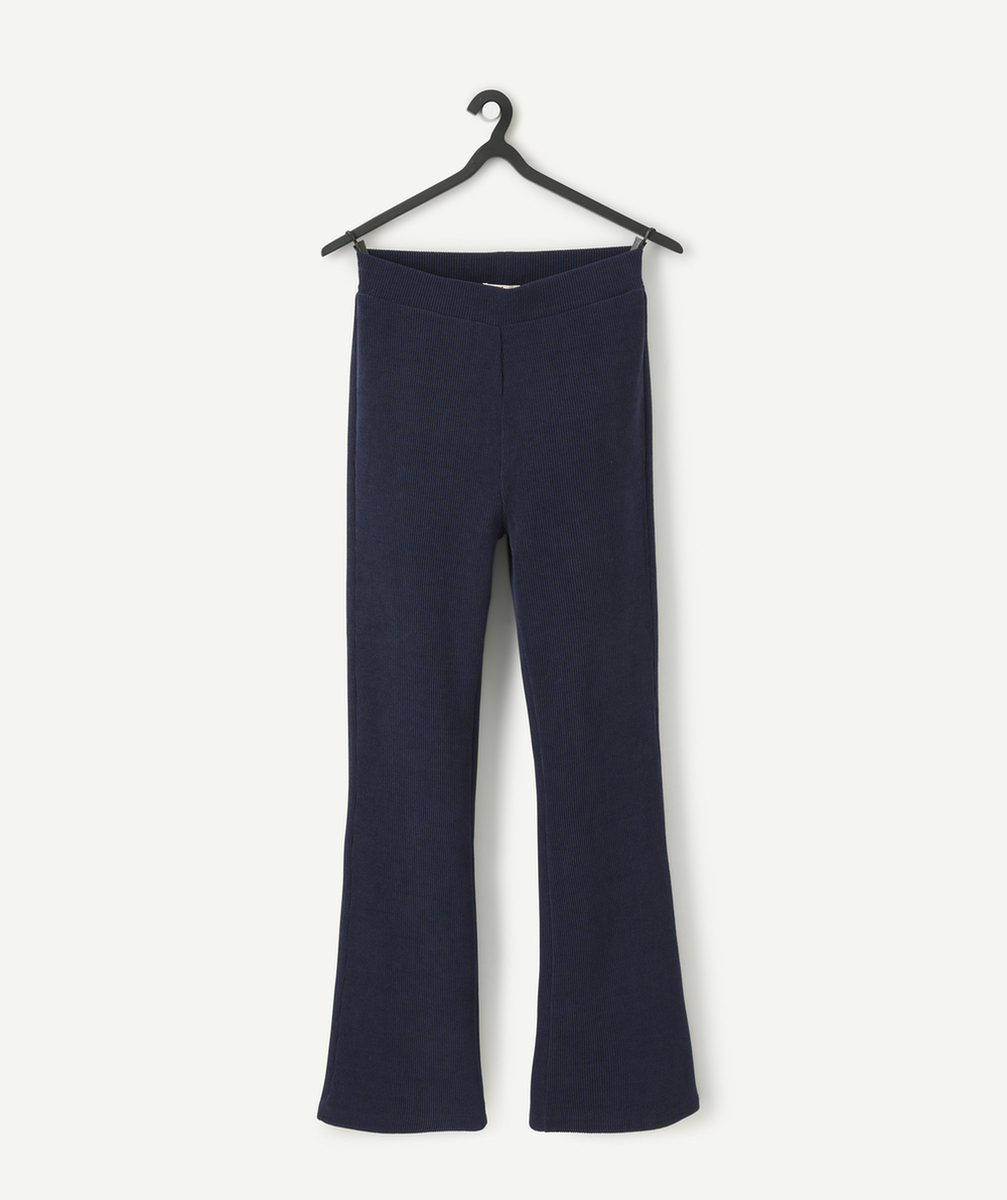   - Pantalon flare fille en fibres recyclées côtelé bleu marine