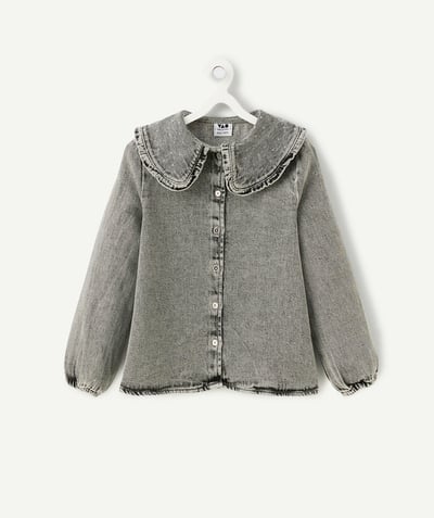 CategoryModel (8821761573006@30866)  - Grey girl's shirt with ruffled collar and rhinestone trim