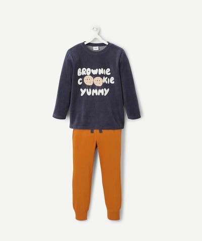 CategoryModel (8821762326670@294)  - Boy's long blue and brown fleece pyjamas with writing