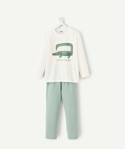 CategoryModel (8824830591118@94)  - Long pyjamas for boys in white/green cotton with crocodile