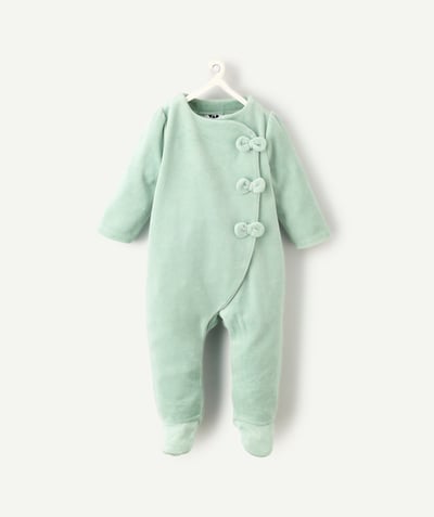 CategoryModel (8821750988942@2142)  - organic cotton baby girl pyjamas in pastel green velvet with bows