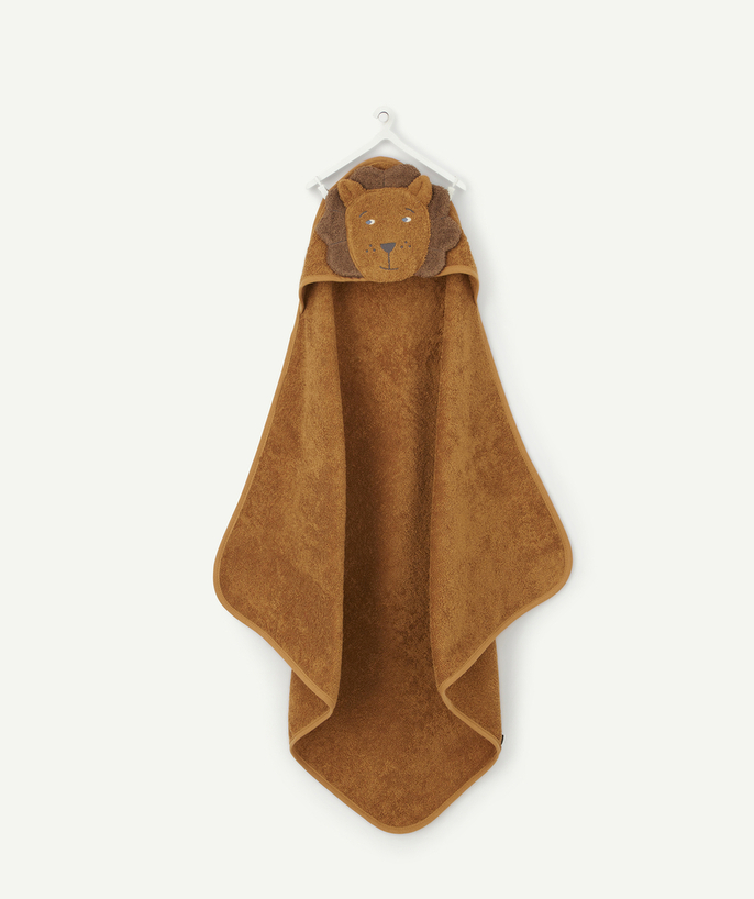   - CAPE DE BAIN BÉBÉ LION MARRON EN COTON BIOLOGIQUE