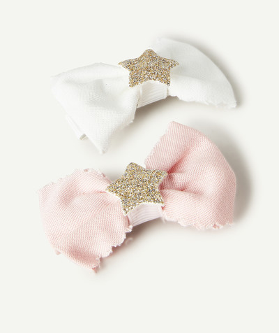 CategoryModel (8821758361742@10152)  - SET OF TWO BOW HAIR CLIPS, PINK AND WHITE WITH STARS