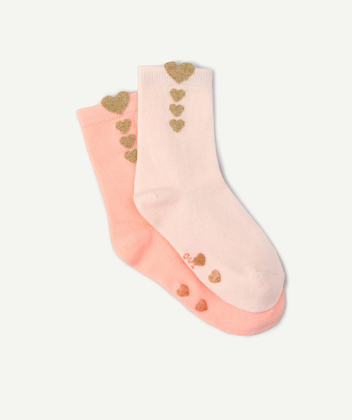   - TWO PAIRS OF PINK SOCKS WITH GOLD COLOR HEARTS