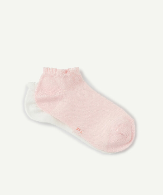   - TWO PAIRS OF WHITE AND PINK FRILLY SOCKS