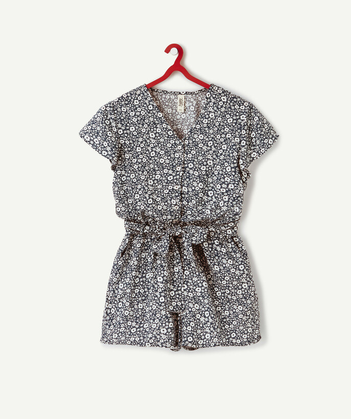   - BLACK FLOWER-PATTERNED PLAYSUIT IN VISCOSE