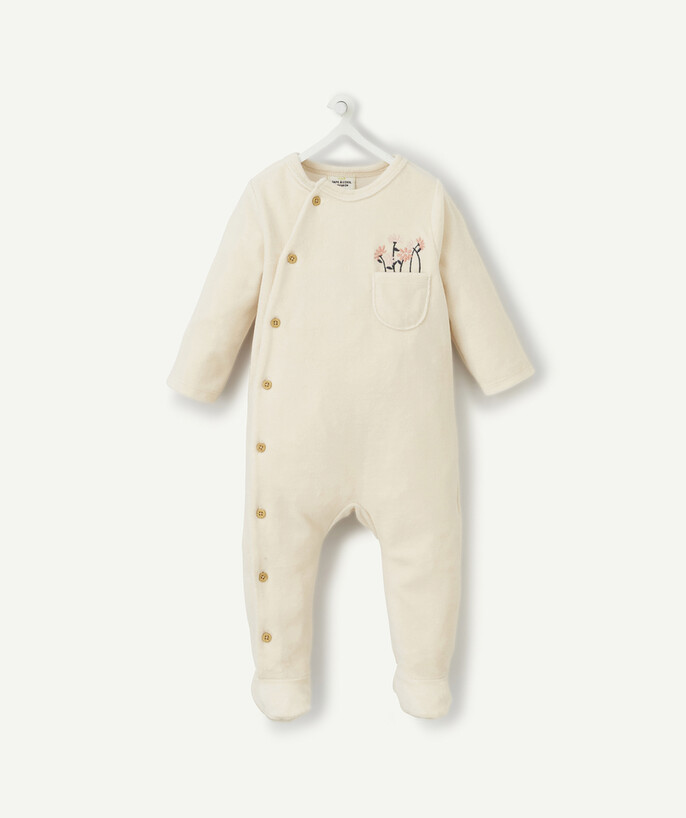   - BEIGE VELVET SLEEPSUIT IN ORGANIC COTTON