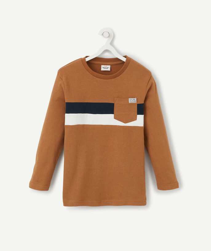   - CAMEL COLOUR BLOCK T-SHIRT IN ORGANIC COTTON