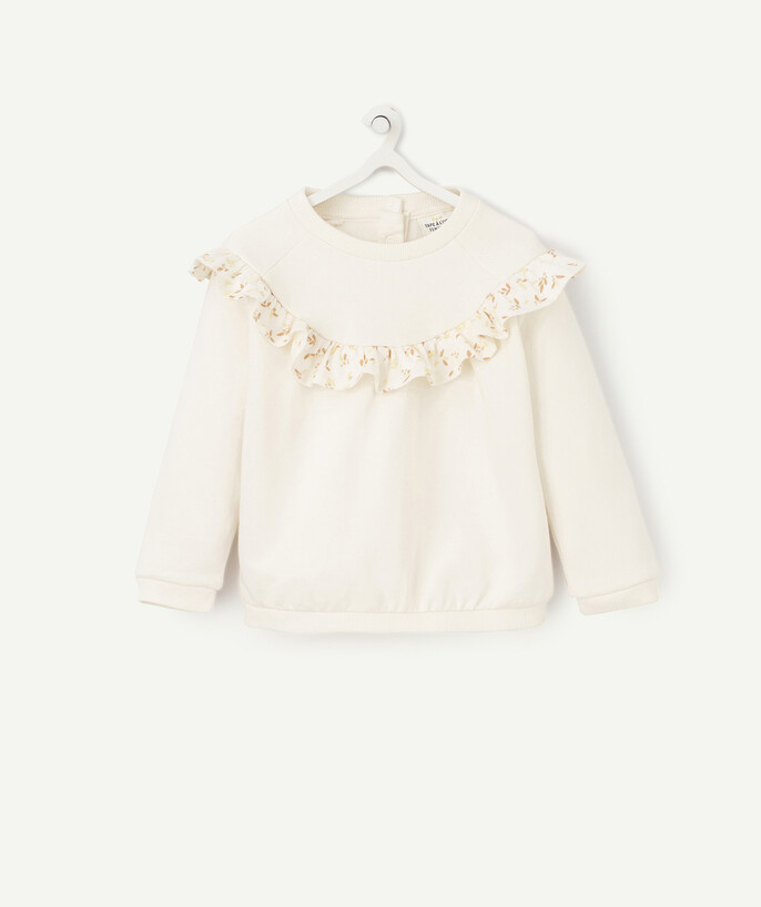   - CREAM SWEATSHIRT IN ORGANIC COTTON WITH A PRINTED FRILL