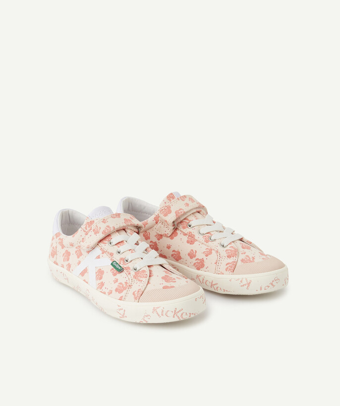   - PINK FLOWER-PATTERNED LACE-UP TRAINERS