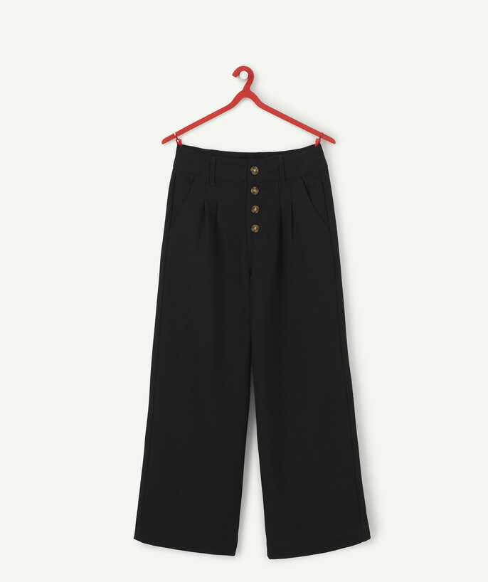   - FLOWING BLACK TROUSERS WITH DARTS AND BUTTONS