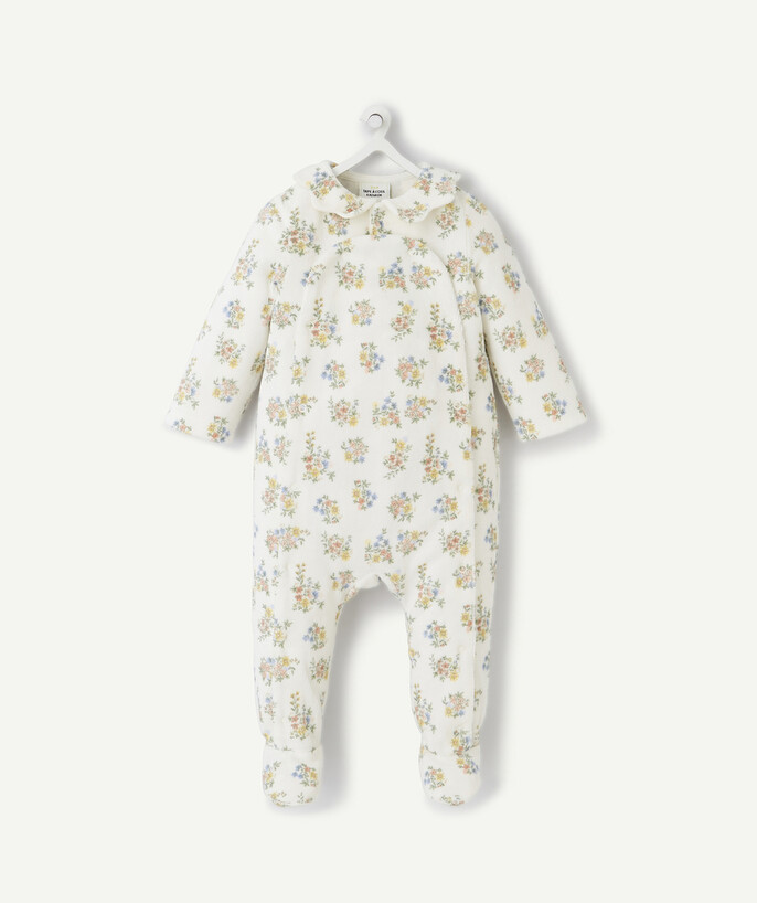   - FLOWER-PATTERN VELVET SLEEPSUIT IN ORGANIC COTTON