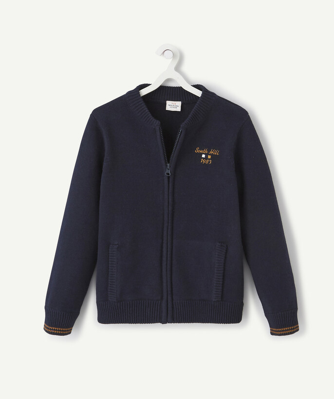   - ZIPPED NAVY BLUE JACKET WITH CAMEL DETAILS