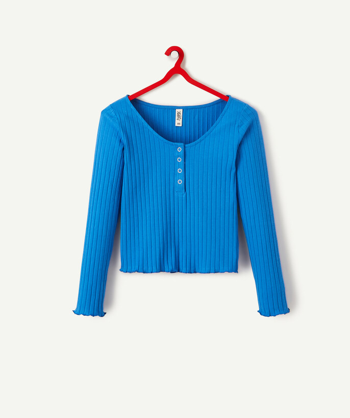   - SHORT BLUE T-SHIRT WITH RIBBING