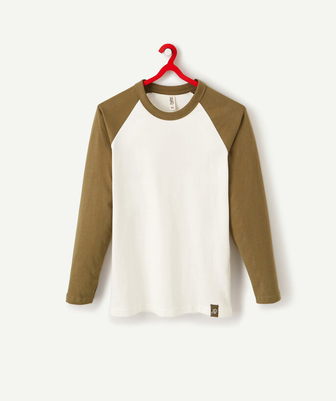   - KHAKI AND WHITE COLOUR BLOCK T-SHIRT IN RECYCLED FIBRES