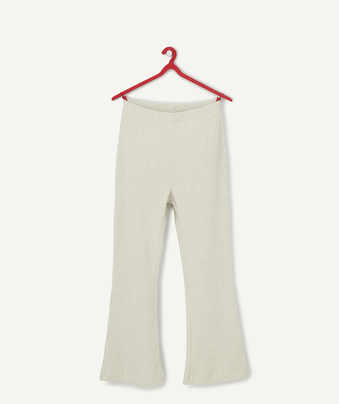   - GIRLS' BEIGE RIBBED KNIT TROUSERS IN RECYCLED FIBRES