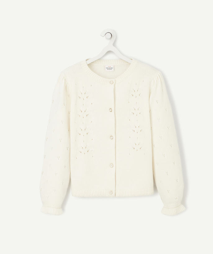   - CREAM KNITTED JACKET WITH FLORAL DETAILS