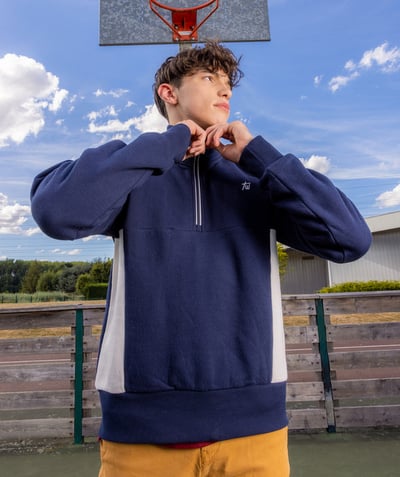 CategoryModel (8824667570318@1406)  - SWEAT GARÇON À COL MONTANT ZIPPÉ BLEU MARINE ET BLANC