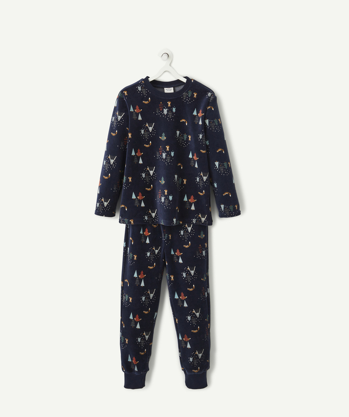   - BOYS' NAVY BLUE FLEECE PYJAMAS WITH FIR TREE AND ANIMAL PRINTS