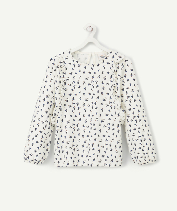   - T-SHIRT FILLE EN COTON BIO ET IMPRIMÉ FLEURI AVEC VOLANTS 