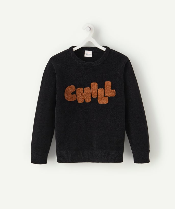   - BOYS' BLACK JUMPER WITH A BOUCLE CHILL MESSAGE