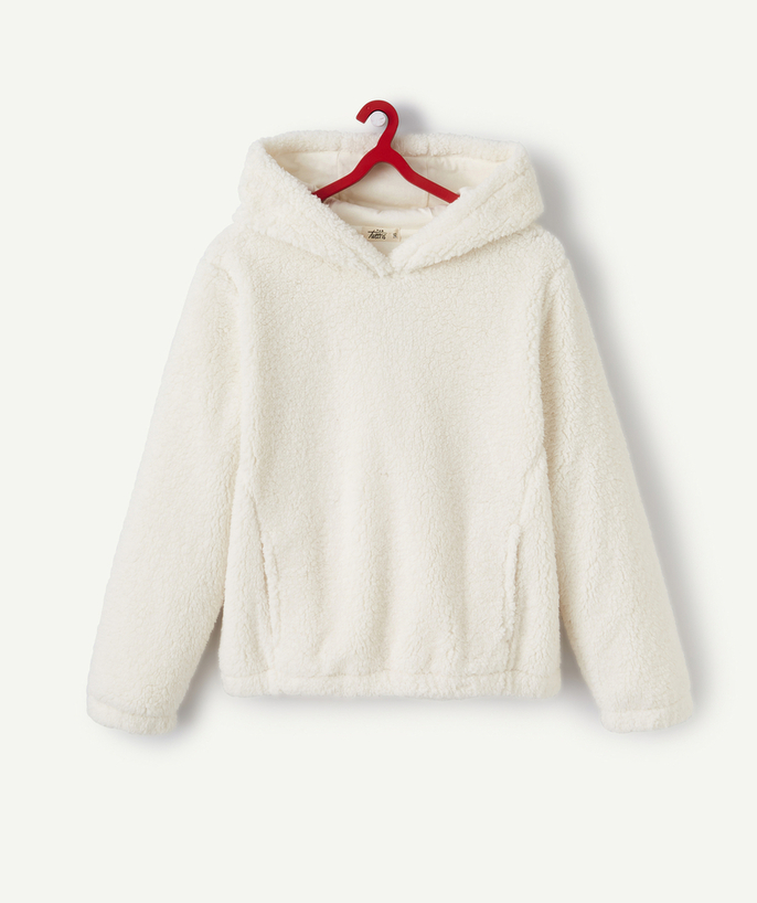   - GIRLS' SOFT WHITE POLAR FLEECE SWEATSHIRT WITH A HOOD