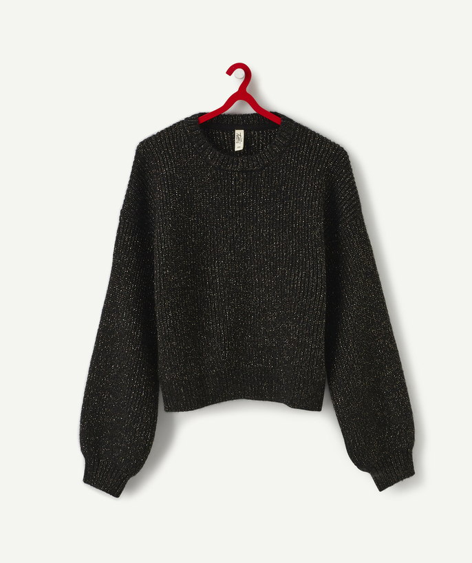   - LE PULL EN TRICOT NOIR ET BRILLANT AUX MANCHES BOUFFANTES