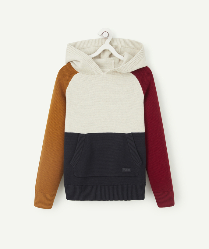   - BOYS' COLOUR BLOCK KNITTED HOODIE