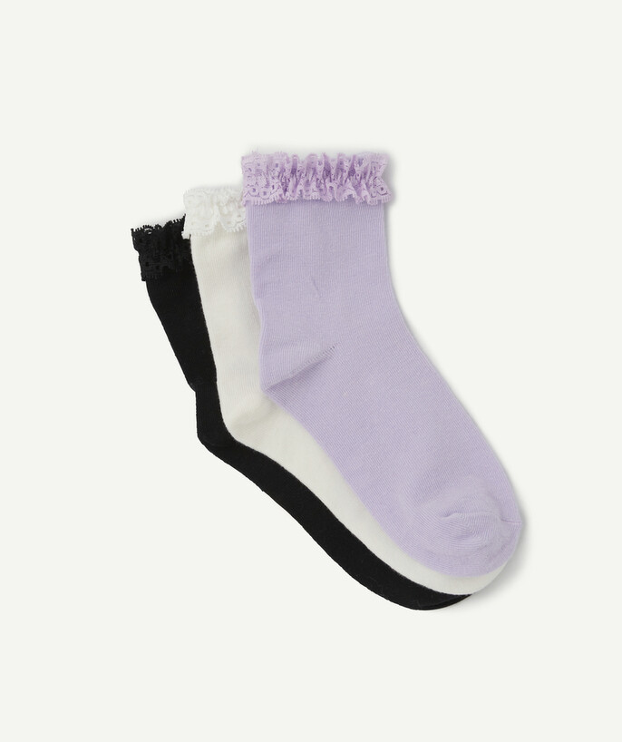   - THREE PAIRS OF PLAIN AND COLOURED SOCKS