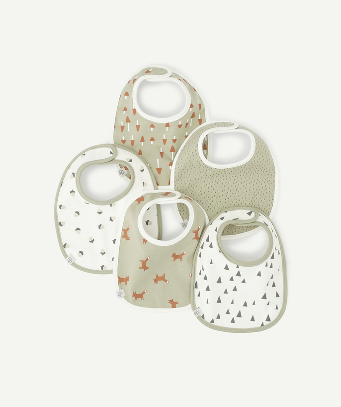   - PACK OF FIVE ORGANIC COTTON FOX BIBS FOR BABY BOYS