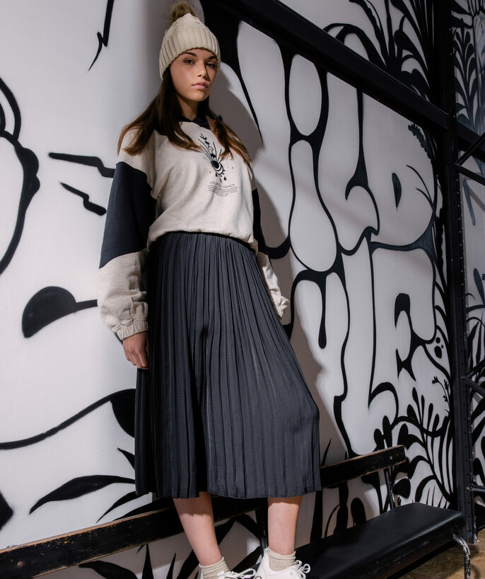   - PLEATED BLACK MIDI-LENGTH SKIRT