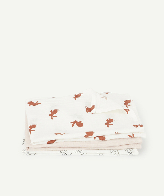   - SET OF 3 PINK RABBIT BABY TOWELS IN ORGANIC COTTON