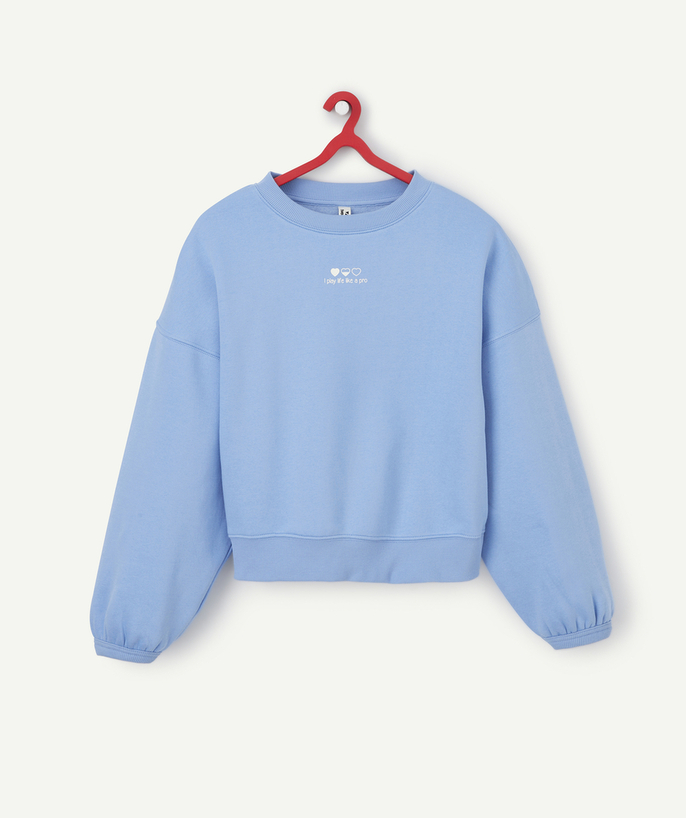   - SWEAT OVERSIZE FILLE EN FIBRES RECYCLÉES BLEU AVEC MESSAGE