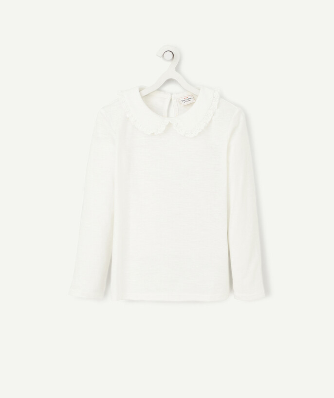   - WHITE PETER PAN COLLAR T-SHIRT WITH BRODERIE ANGLAIS