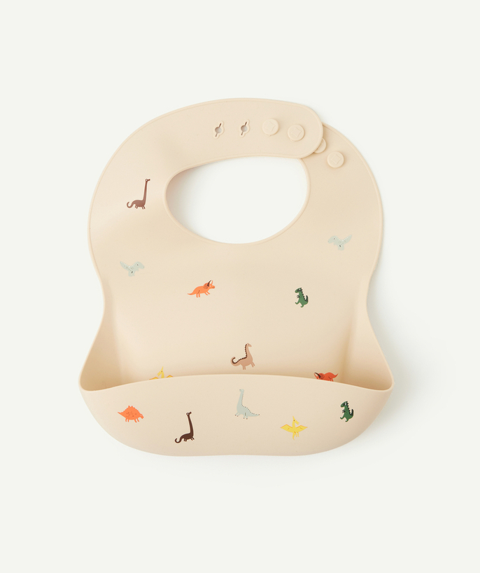   - BAVOIR DINOSAURES BEIGE EN SILICONE POUR BÉBÉ