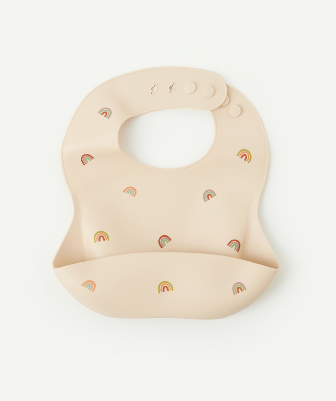   - BAVOIR BEIGE ARC-EN-CIEL EN SILICONE POUR BÉBÉ