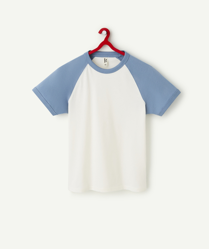   - BOYS' T-SHIRT IN CREAM AND BLUE RECYCLED FIBERS