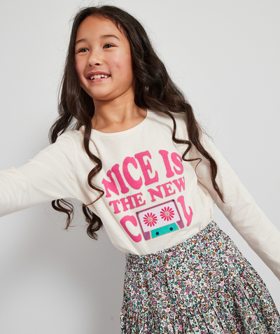 CategoryModel (8824437768334@4525)  - GIRLS' RECYCLED FIBERS T-SHIRT CREAM WITH A PINK MESSAGE