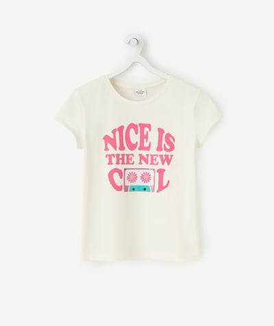 CategoryModel (8821761573006@30518)  - GIRLS' T-SHIRT IN CREAM RECYCLED FIBERS WITH A MESSAGE