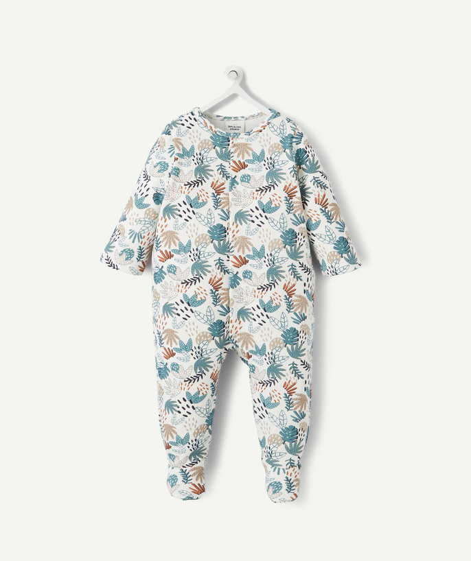   - CREAM LEAF PRINT SLEEP SUIT IN ORGANIC COTTON