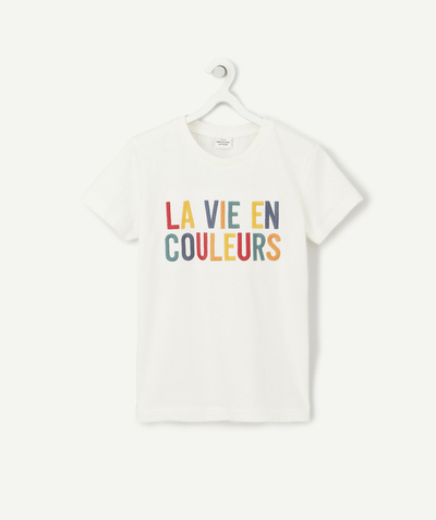 CategoryModel (8821764522126@5512)  - T-SHIRT GARÇON EN COTON BIOLOGIQUE BLANC AVEC MESSAGE COLORÉ