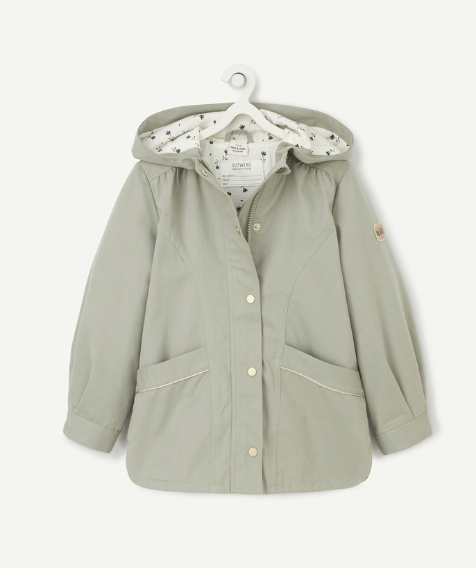   - LIGHTWEIGHT KHAKI PARKA WITH GOLD COLOR DETAILS AND A HOOD