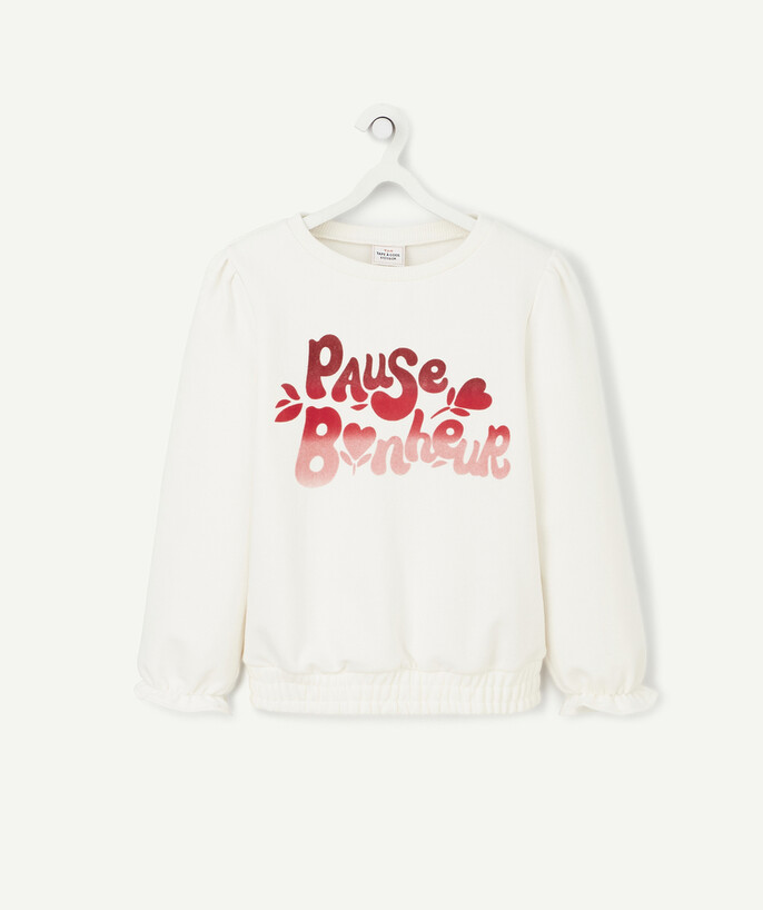   - LE SWEAT ÉCRU AVEC MESSAGE ROSE ET MANCHES BOUFFANTES