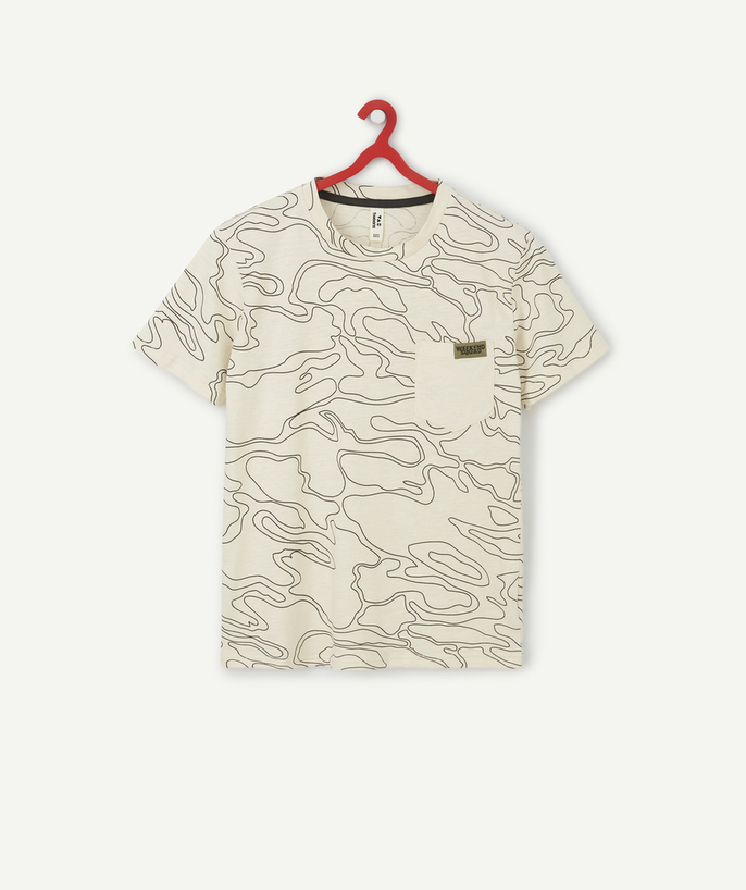   - BOYS' CREAM T-SHIRT IN RECYCLED FIBRES WITH A GRAPHIC PRINT