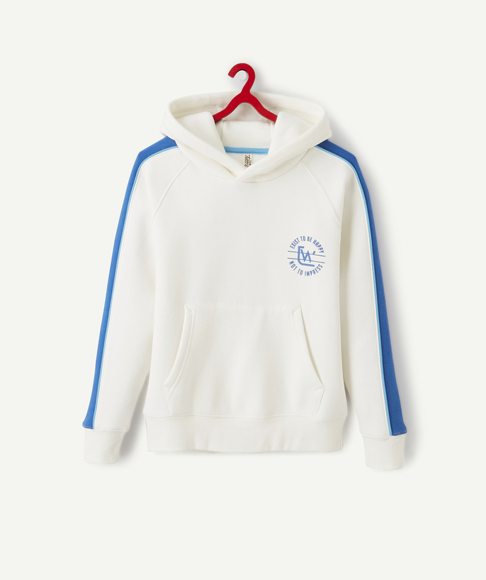   - WHITE HOODED SWEATSHIRT WITH BLUE BANDS