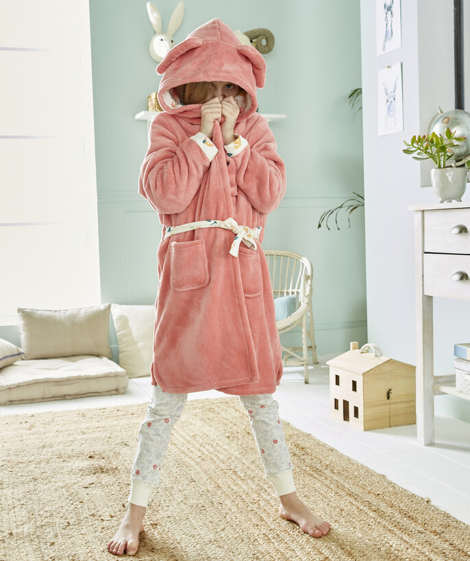   - PINK COSY BATHROBE WITH FLORAL PRINT AND HOOD